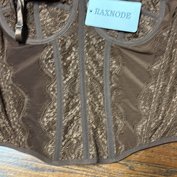 Raxnode Brown Lace Corset Top New With Tags Size Large - Picture 6 of 8
